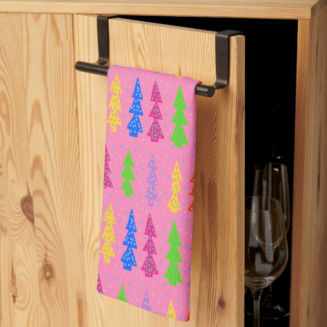Farbiger Weihnachtsbaum Pop Art Rosa Geschirrtuch (Drittel gefaltet)
