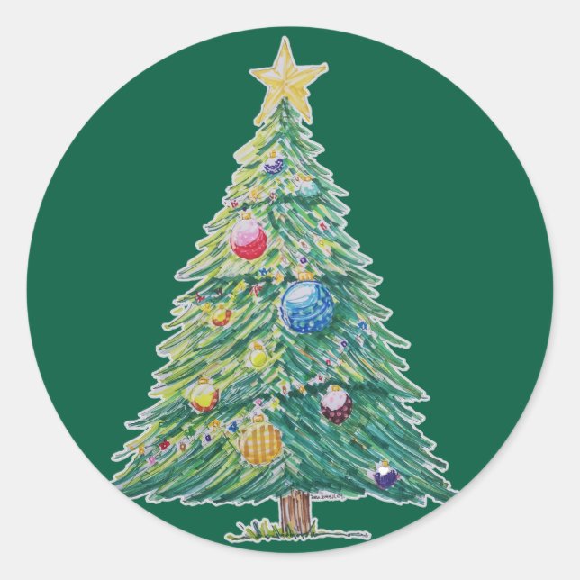 Farbiger Weihnachtsbaum Runder Aufkleber (Vorderseite)