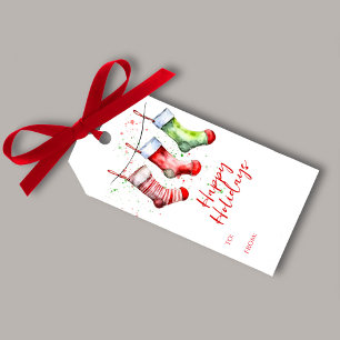 Farbiger Weihnachtswasserfarben Strumpf von und na Geschenkanhänger