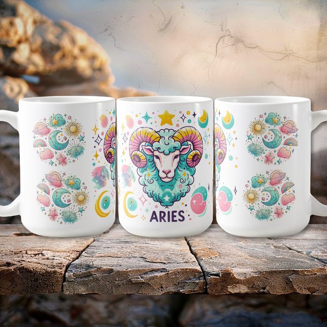 Farbiger Widder-Zodiac-Astrologie-Sternzeichen Kaffeetasse (Colorful Aries Zodiac Astrology Sign Coffee Mug)
