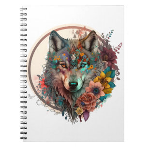 Farbiger Wolf mit Blume Notizblock