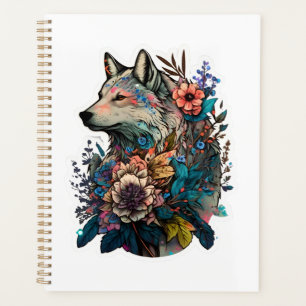 Farbiger Wolf mit Blume Planer