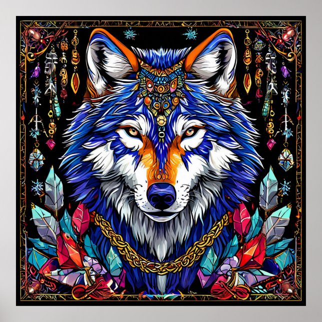 Farbiger Wolf Poster (Vorne)
