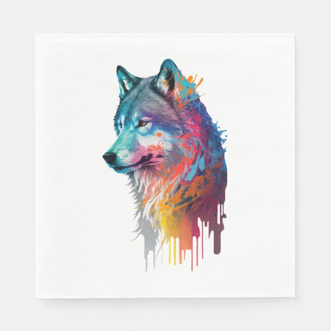Farbiger Wolf Serviette (Vorderseite)