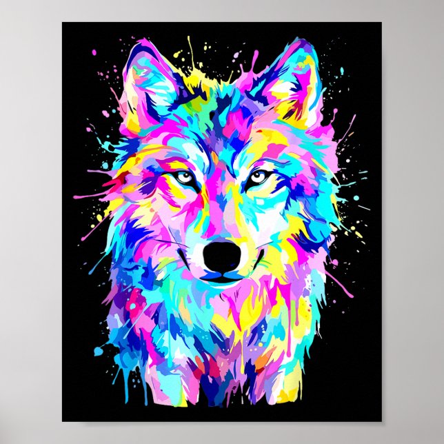 Farbiger Wolf-Splash-Art-Wildtier-  Poster (Vorne)