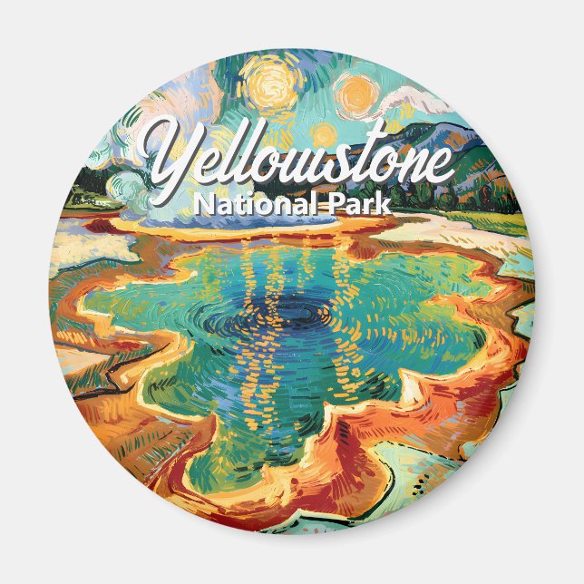Farbiger Yellowstone-Hot-Spring-Van-Gogh-Vintage Magnet (Vorne)