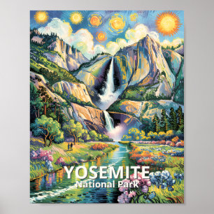 Farbiger Yosemite-Frühjahrs-Wasserfall-Wanderweg Poster