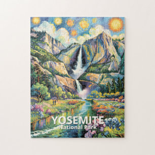 Farbiger Yosemite-Frühjahrs-Wasserfall-Wanderweg Puzzle
