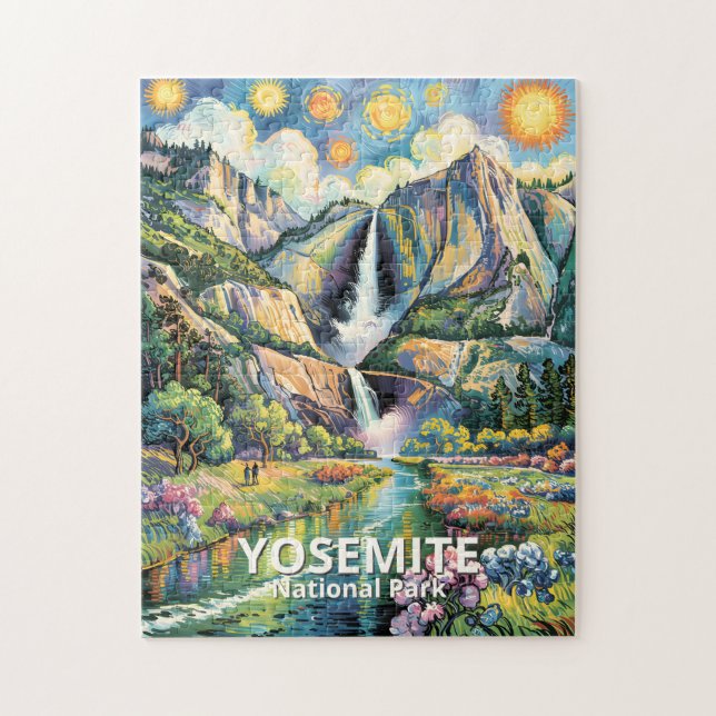 Farbiger Yosemite-Frühjahrs-Wasserfall-Wanderweg Puzzle (Vertikal)