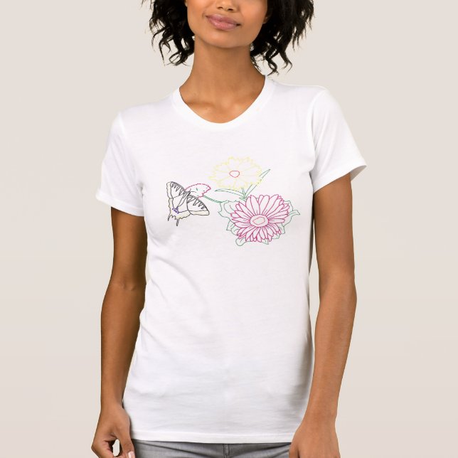 Farbiger zeichn von Schmetterling und Blume-Hemden T-Shirt (Vorderseite)