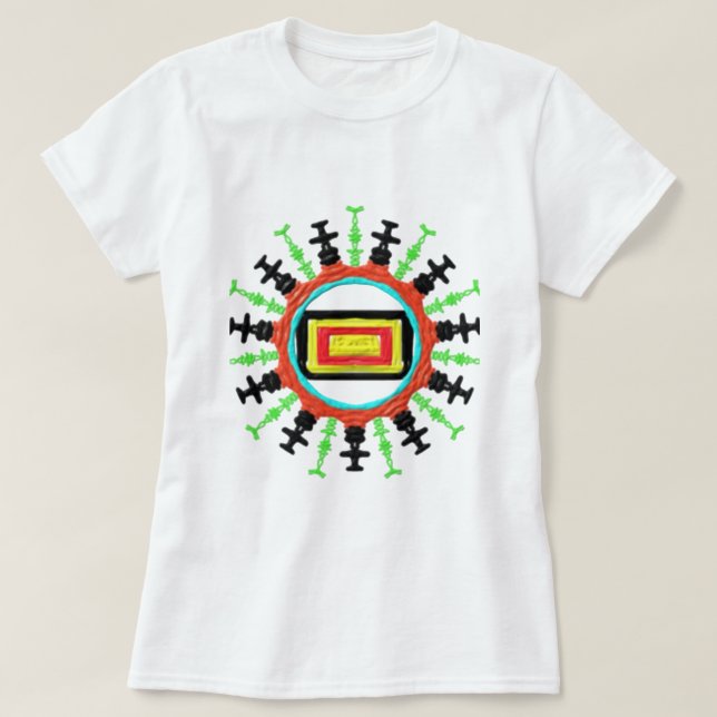 farbiges abstraktes cooles, einzigartiges Kreismus T-Shirt (Design vorne)