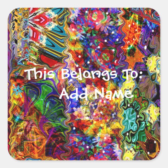 Farbiges Abstraktes Kunstmuster Quadratischer Aufkleber (Vorderseite)