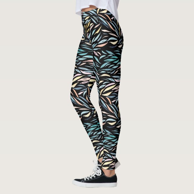 Farbiges Abstraktes Leaf-Muster Leggings (Links)