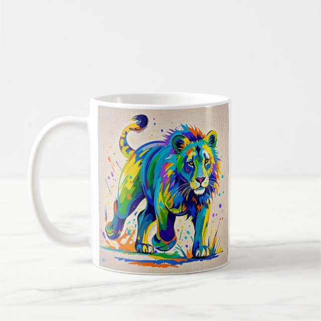 Farbiges abstraktes Löwentierkunstdesign Kaffeetasse (Links)