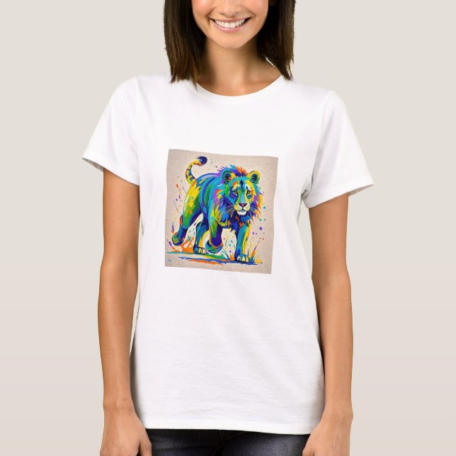 Farbiges abstraktes Löwentierkunstdesign T-Shirt (Vorderseite)