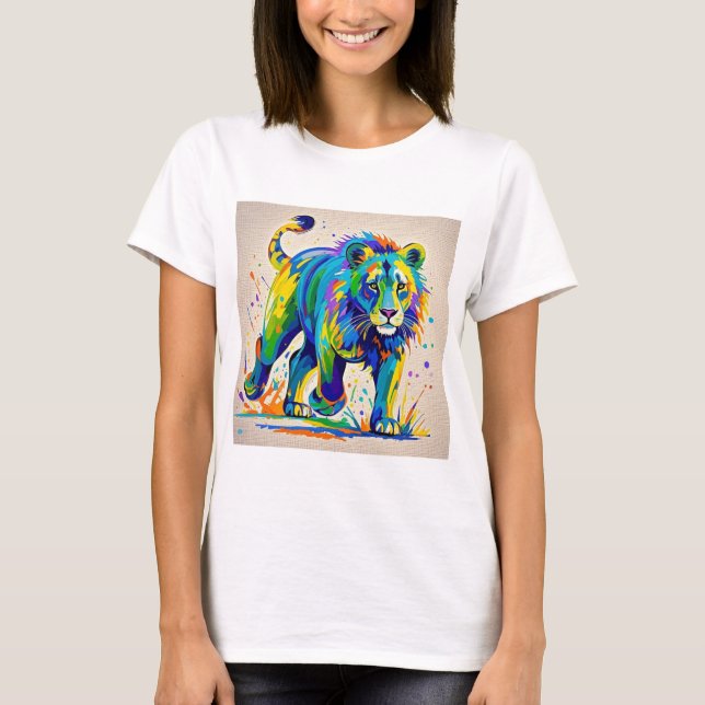 Farbiges abstraktes Löwentierkunstdesign T-Shirt (Vorderseite)
