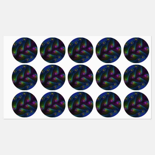 Farbiges Abstraktes, modernes, trendiges Fraktal Etiketten (Blatt)