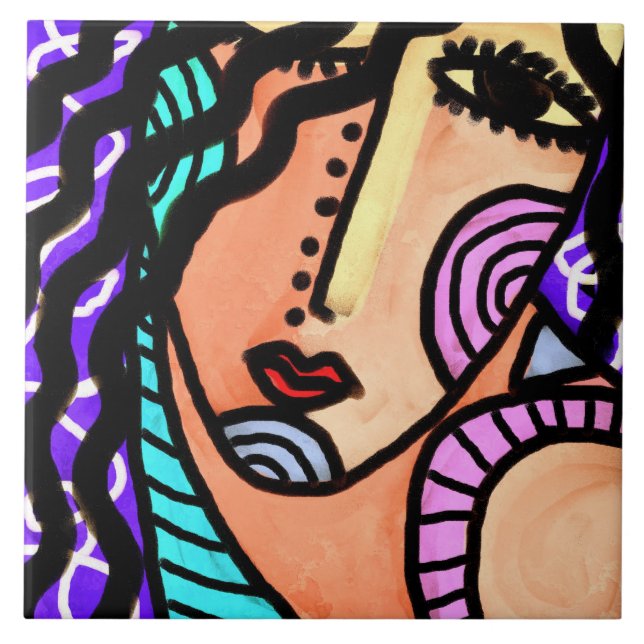 Farbiges Abstraktes Portrait einer Frau Fliese (Vorderseite)