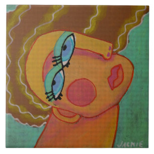 Farbiges Abstraktes Portrait einer Frau Fliese