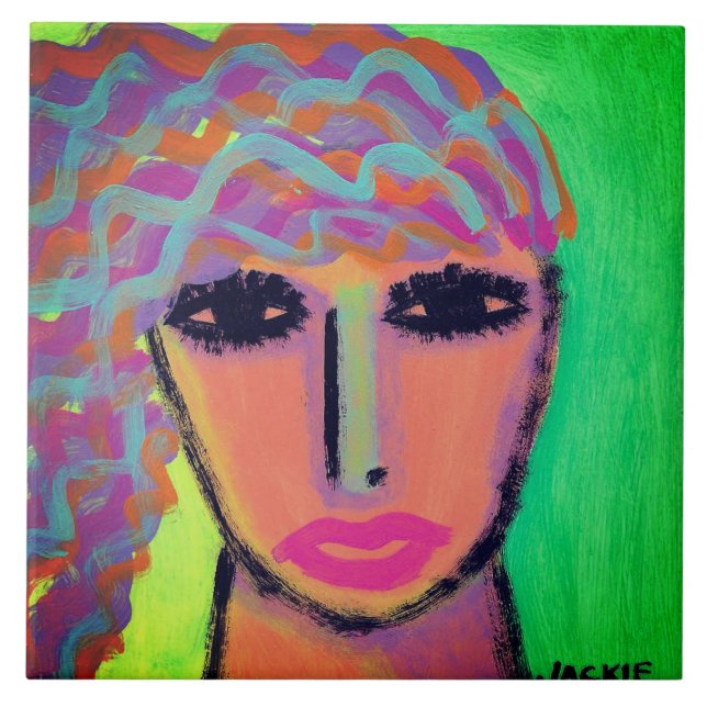 Farbiges Abstraktes Portrait einer Frau Fliese (Vorderseite)