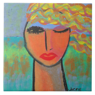 Farbiges Abstraktes Portrait einer Frau Fliese