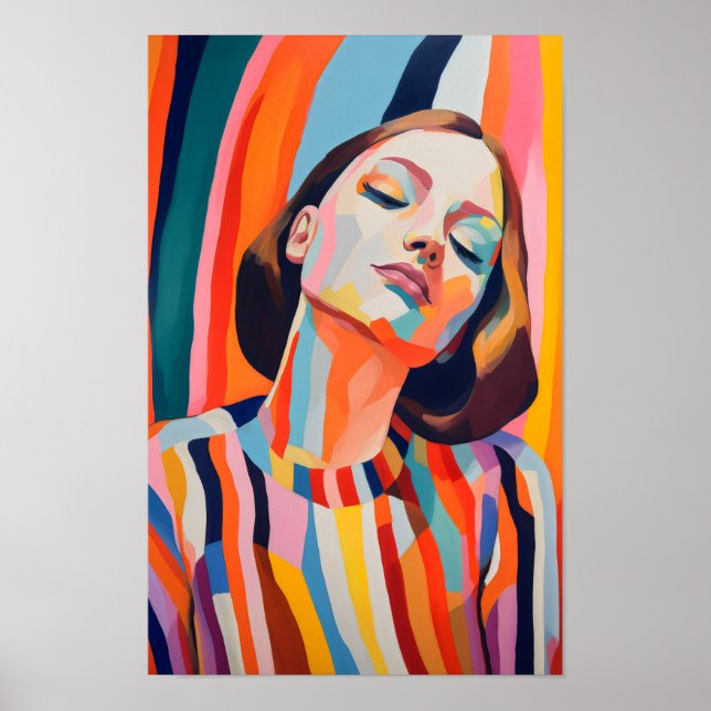 Farbiges Abstraktes Portrait einer Frau Poster (Vorne)