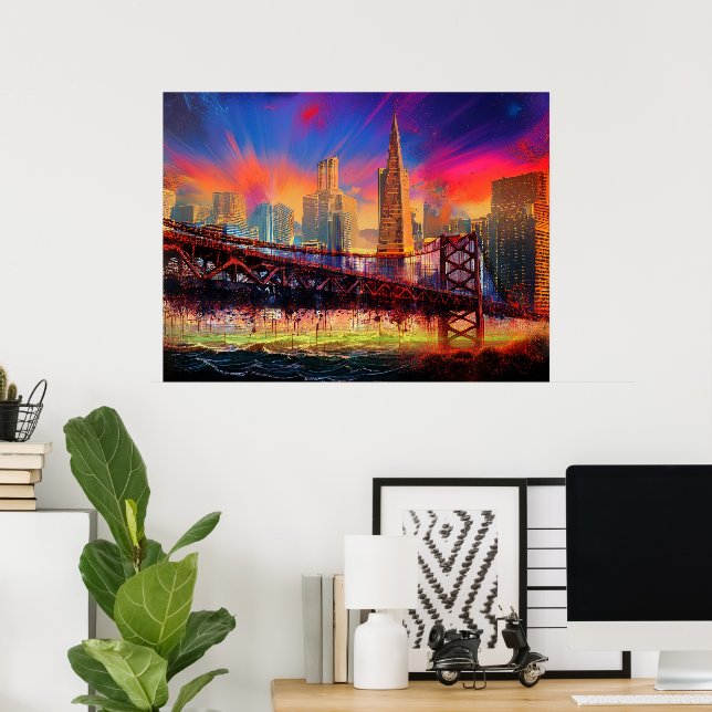 Farbiges Abstraktes San Francisco Skyline Poster (Heimbüro)