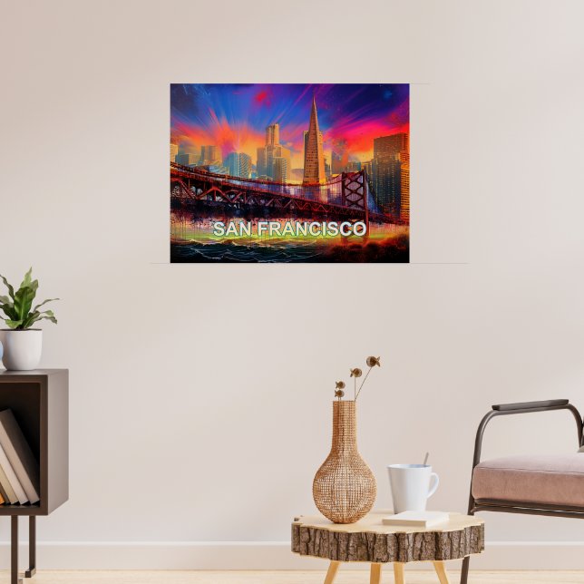 Farbiges Abstraktes San Francisco Skyline Poster (Wohnzimmer 3)