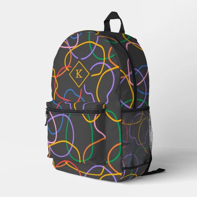 Farbiges Abstraktes Wavy Lines Muster Bedruckter Rucksack (Rückseitige Ecke Rechts)