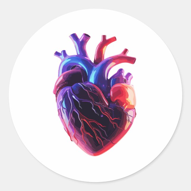 Farbiges anatomisches Herz Runder Aufkleber (Vorderseite)
