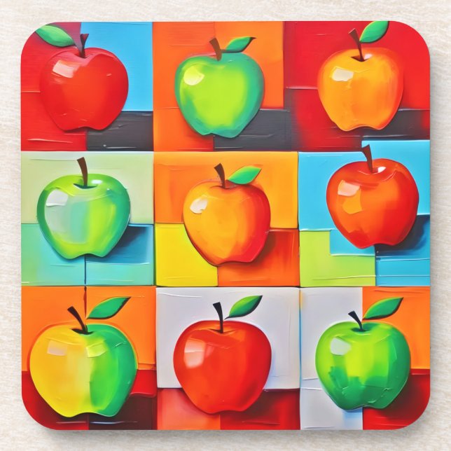 Farbiges Apple Grid Getränkeuntersetzer (Vorderseite)