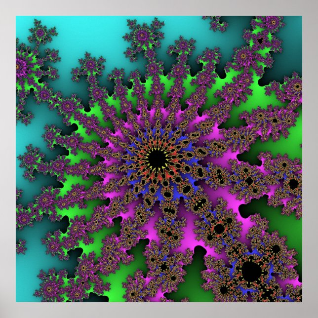 Farbiges Aquamarines, grünes und Lila Fraktal Poster (Vorne)