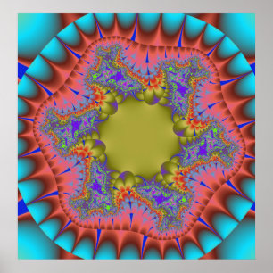 Farbiges Aquamarines, rosa und grünes Fraktal Poster