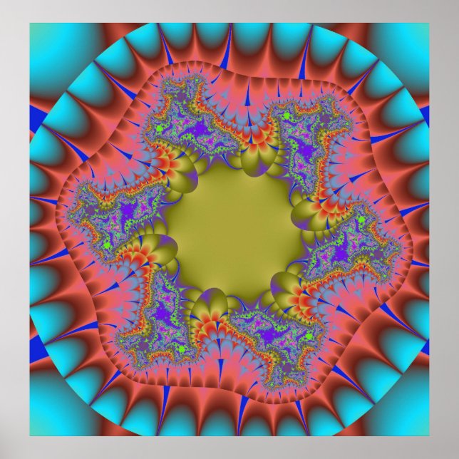 Farbiges Aquamarines, rosa und grünes Fraktal Poster (Vorne)