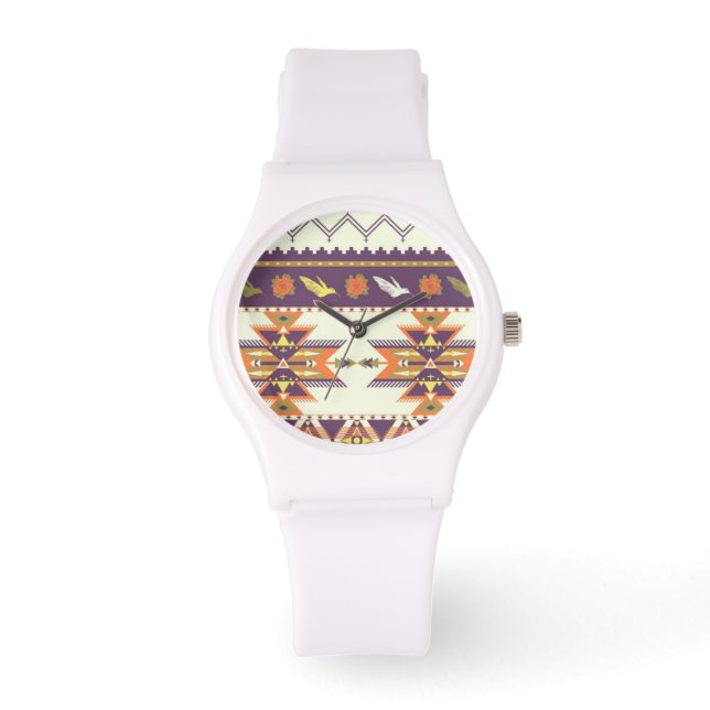 Farbiges Aztekenmuster Armbanduhr (Vorderseite)