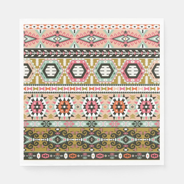 Farbiges Aztekenmuster Boho Geometric Serviette (Vorderseite)