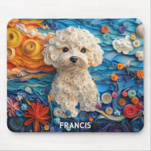 Farbiges Bichon Frise Paper Quilling Dog Portrait Mousepad