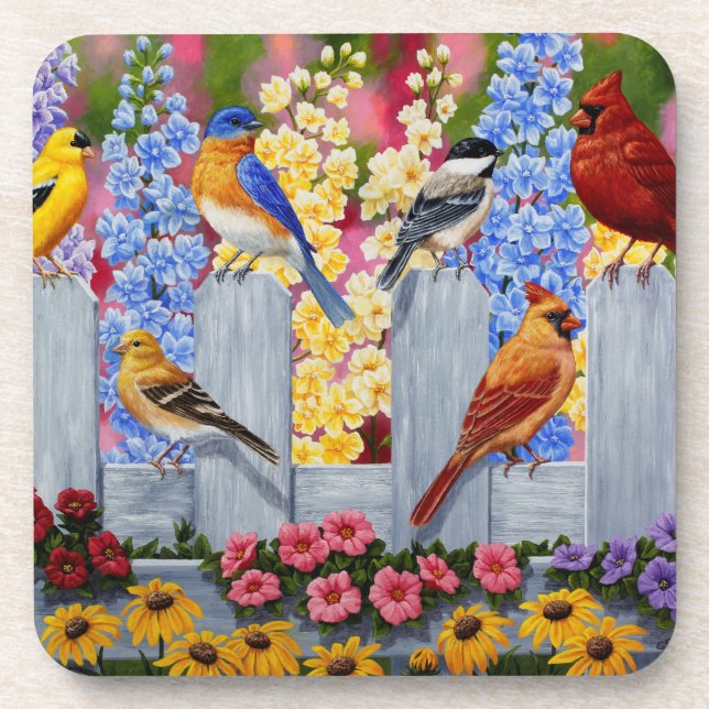 Farbiges Birds Garden Party Untersetzer (Vorderseite)