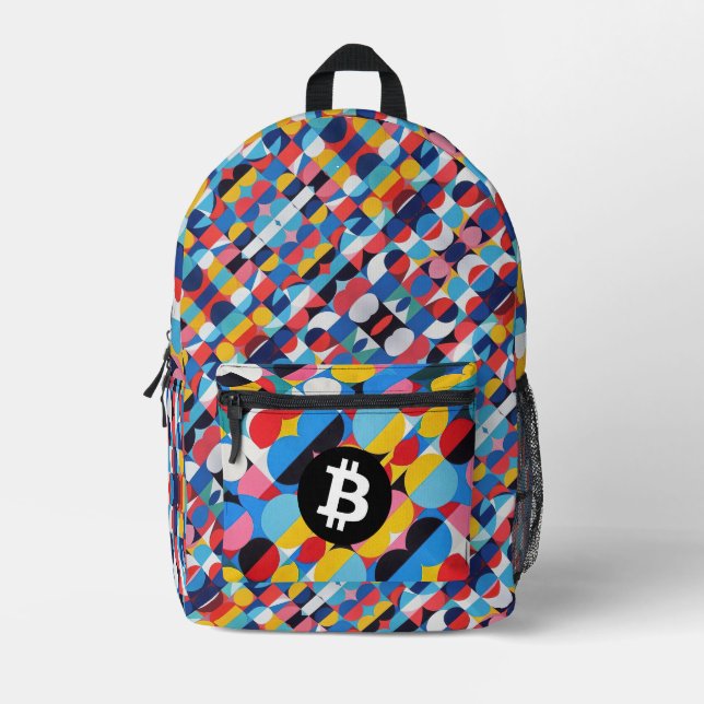 Farbiges Bitcoin-Muster Bedruckter Rucksack (Vorderseite)