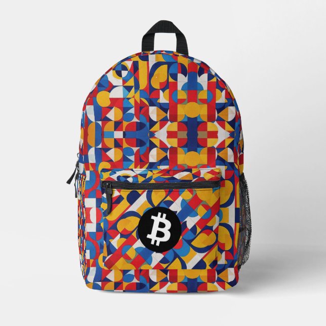 Farbiges Bitcoin-Muster Bedruckter Rucksack (Vorderseite)