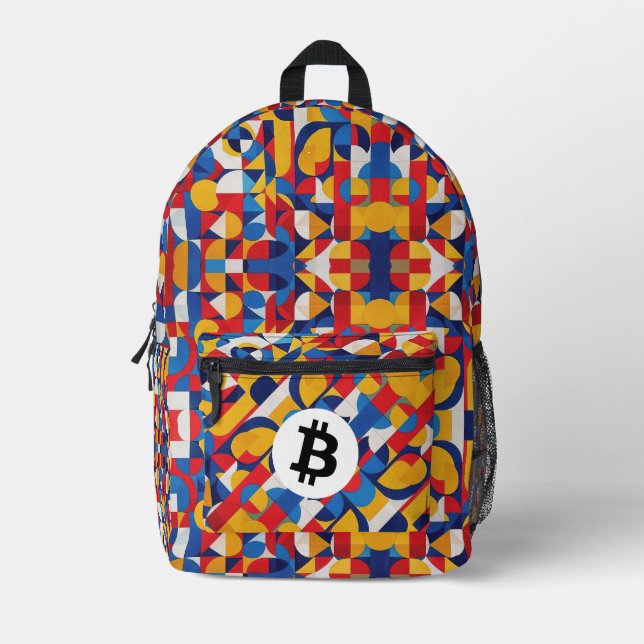 Farbiges Bitcoin-Muster Bedruckter Rucksack (Vorderseite)