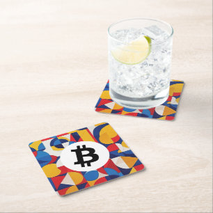 Farbiges Bitcoin-Muster Rechteckiger Pappuntersetzer