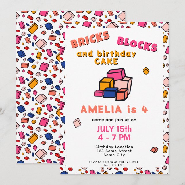 Farbiges Blockbrillenmuster Zeichne Kindergeburtst Einladung (Vorne/Hinten)