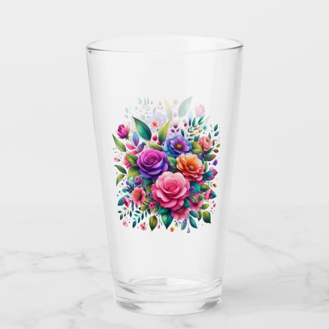 Farbiges Blumendesign Glas (Vorderseite)