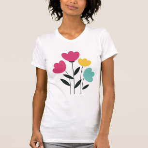 Farbiges Blumendesign - Modernes, Minimalistisches T-Shirt
