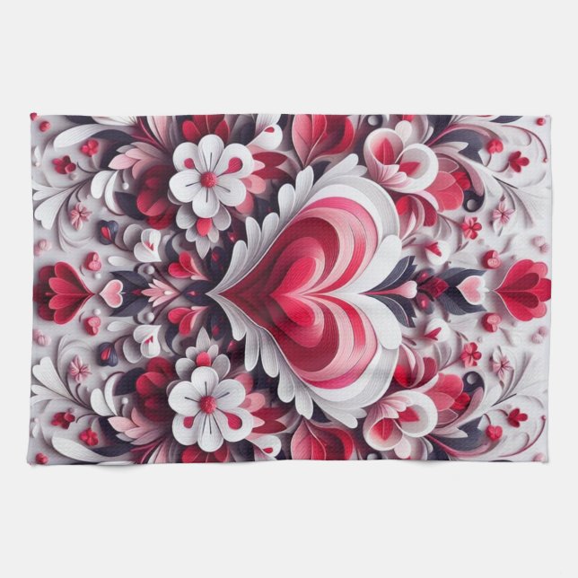 Farbiges, blumengeschmücktes Herz Geschirrtuch (Horizontal)