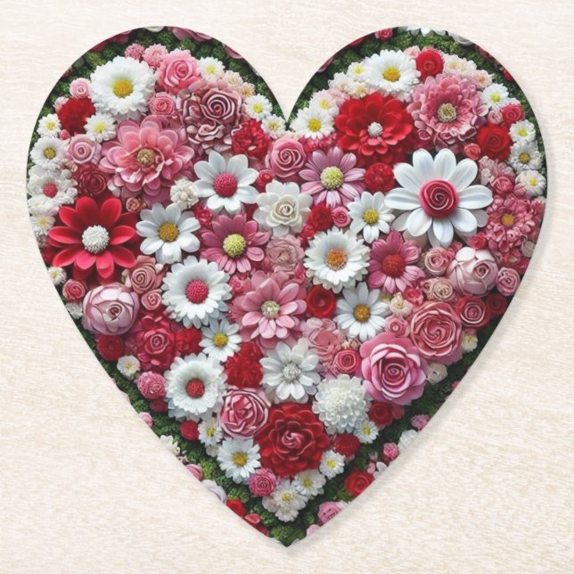 Farbiges, blumengeschmücktes Herz Untersetzer (Vorderseite)