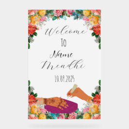 Farbiges blumengeschmücktes Mendhi Acrylschild