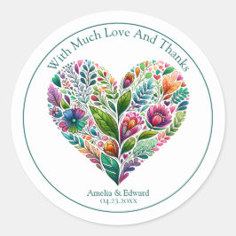 Farbiges Blumenherz "Danke" Gefallen Runder Aufkleber