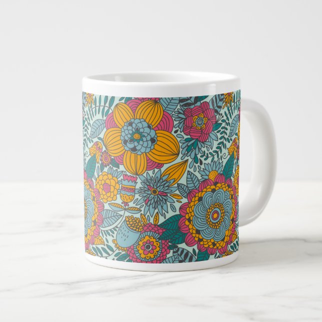 Farbiges Blumenmuster Jumbo-Tasse (Vorderseite Rechts)